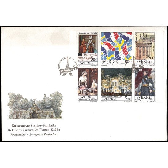 Suecia Sweden SPD FDC 1794/99 1994 Relaciones culturales Francia Suecia Sobre primer día Suecia Sweden SPD FDC 1794/99 1994 Relaciones culturales Francia Suecia Sobre primer día