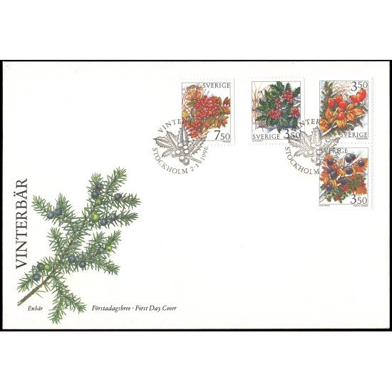 Suecia Sweden SPD FDC 1910/13 1996 Bayas de invierno Sobre primer día Suecia Sweden SPD FDC 1910/13 1996 Bayas de invierno Sobre primer día