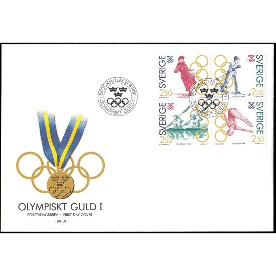 Suecia Sweden SPD FDC 1662/65 1991 Campeones suecos con medalla de oro en los Juegos Olímpicos Sobre primer día Suecia Sweden SPD FDC 1662/65 1991 Campeones suecos con medalla de oro en los Juegos Olímpicos Sobre primer día