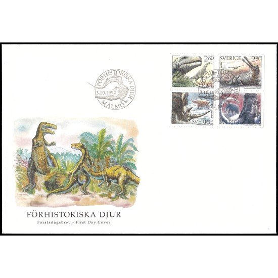 Suecia Sweden SPD FDC 1720/23 1992 Día del sello Animales prehistóricos Sobre primer día