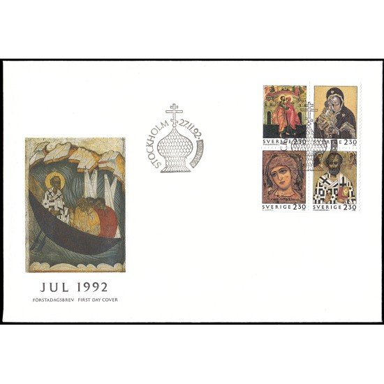 Suecia Sweden SPD FDC 1730/33 1992 Navidad Iconos Emisión conjunta Rusia-Suecia Sobre primer día Suecia Sweden SPD FDC 1730/33 1992 Navidad Iconos Emisión conjunta Rusia-Suecia Sobre primer día