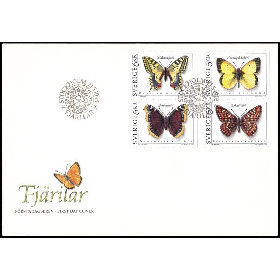 Suecia Sweden SPD FDC 1759/62 1993 Fauna Mariposas Sobre primer día Suecia Sweden SPD FDC 1759/62 1993 Fauna Mariposas Sobre primer día