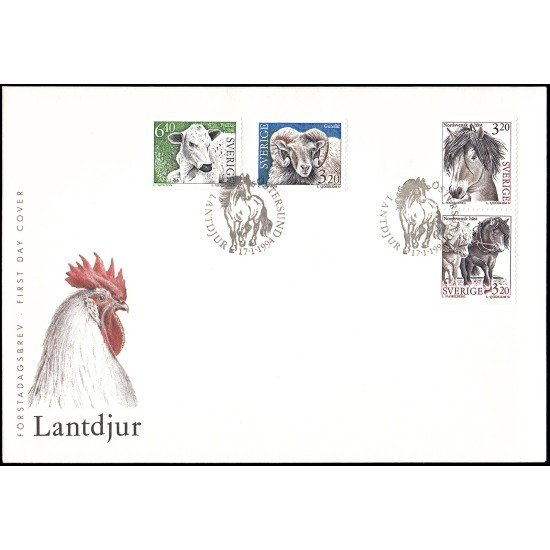 Suecia Sweden SPD FDC 1786/89 1994 Animales de cría Sobre primer día Suecia Sweden SPD FDC 1786/89 1994 Animales de cría Sobre primer día