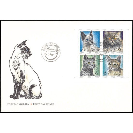 Suecia Sweden SPD FDC 1800/03 1994 Gatos de raza Sobre primer día Suecia Sweden SPD FDC 1800/03 1994 Gatos de raza Sobre primer día
