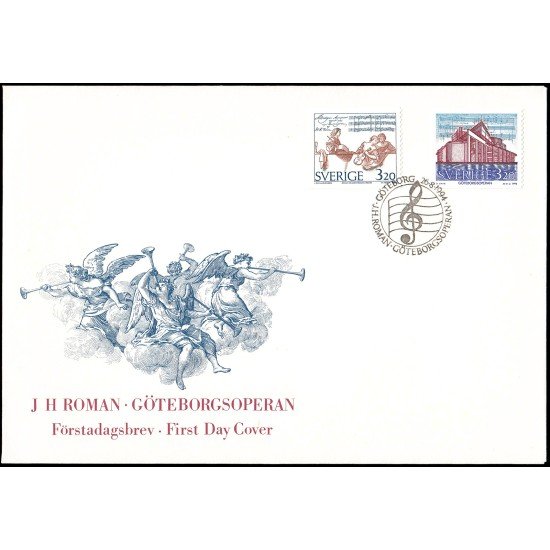 Suecia Sweden SPD FDC 1825/26 1994 300 aniv. nacimiento del músico Johan Helmich Roman, Inauguración de la Ópera de Goteborg Sobre primer día Suecia Sweden SPD FDC 1825/26 1994 300 aniv. nacimiento del músico Johan Helmich Roman, Inauguración de la Ópera de Goteborg Sobre primer día
