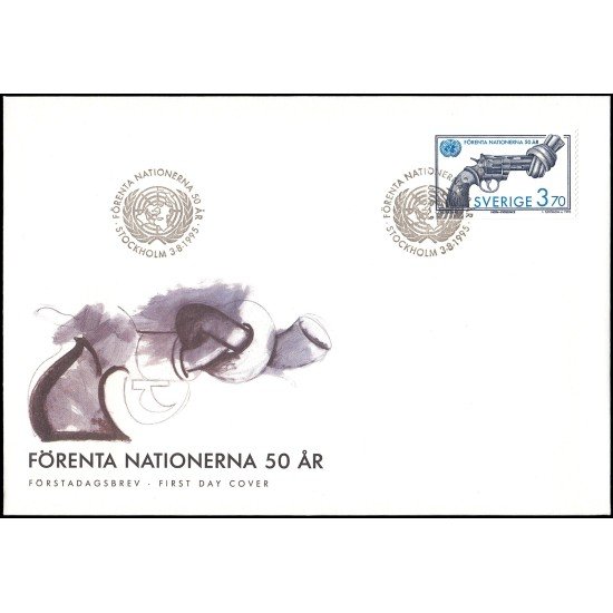 Suecia Sweden SPD FDC 1881 1995 50 aniv. de la creación de la ONU obra del escultor sueco Karl Fredick Reutersward Sobre primer día Suecia Sweden SPD FDC 1881 1995 50 aniv. de la creación de la ONU obra del escultor sueco Karl Fredick Reutersward Sobre primer día