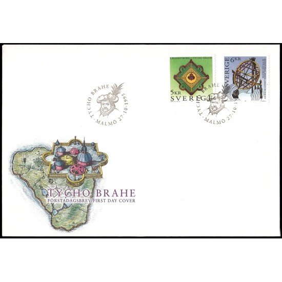 Suecia Sweden SPD FDC 1892/93 1995 Homenaje a Tycho Brahe astrónomo danés Sobre primer día Suecia Sweden SPD FDC 1892/93 1995 Homenaje a Tycho Brahe astrónomo danés Sobre primer día