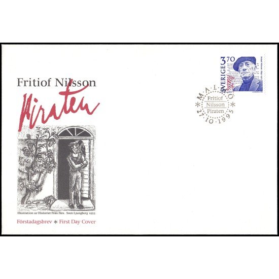 Suecia Sweden SPD FDC 1894 1995 Centenario del nacimiento de Fritiof Nilsson Piraten escritor Sobre primer día Suecia Sweden SPD FDC 1894 1995 Centenario del nacimiento de Fritiof Nilsson Piraten escritor Sobre primer día