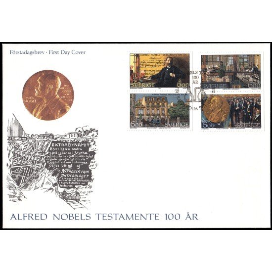 Suecia Sweden SPD FDC 1899/02 1995 Centenario del testamento de Alfred Nobel Sobre primer día Suecia Sweden SPD FDC 1899/02 1995 Centenario del testamento de Alfred Nobel Sobre primer día