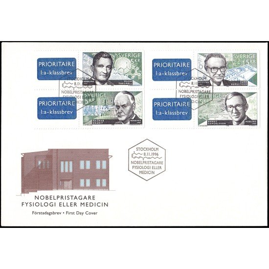 Suecia Sweden SPD FDC 1954/57 1996 Galardonados suecos con el Premio Nobel de Medicina Sobre primer día Suecia Sweden SPD FDC 1954/57 1996 Galardonados suecos con el Premio Nobel de Medicina Sobre primer día