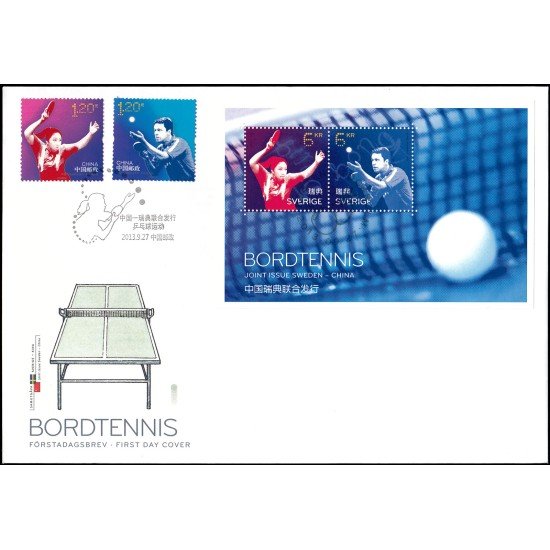 Suecia Sweden SPD FDC F2935 2013 Tenis de mesa Emisión conjunta China-Suecia Sobre primer día Suecia Sweden SPD FDC F2935 2013 Tenis de mesa Emisión conjunta China-Suecia Sobre primer día