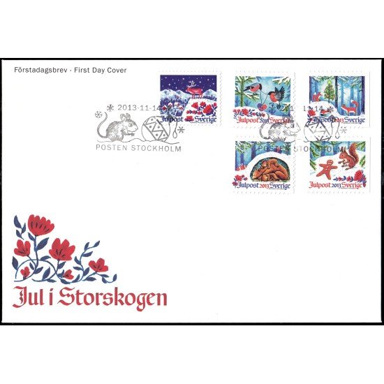 Suecia Sweden SPD FDC 2937/41 2013 Navidad Animales del bosque Noche de Navidad Sobre primer día Suecia Sweden SPD FDC 2937/41 2013 Navidad Animales del bosque Noche de Navidad Sobre primer día