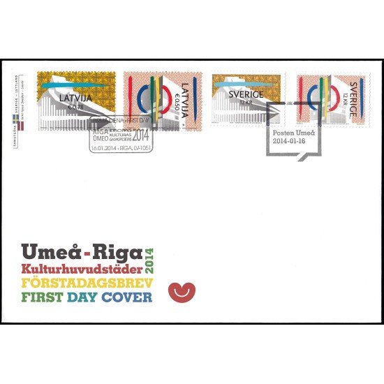 Suecia Sweden SPD FDC 2955/56 2014 Umeĺ-Riga Capitales de la cultura 2014 Sobre primer día Suecia Sweden SPD FDC 2955/56 2014 Umeĺ-Riga Capitales de la cultura 2014 Sobre primer día
