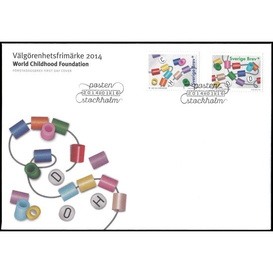 Suecia Sweden  SPD FDC 2957/58 2014 Sellos benéficos Fundación Mundial de la Infancia Sobre primer día