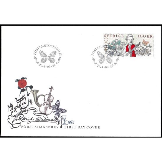 Suecia Sweden SPD FDC 2966 2014 Personalidades Carl Michael Bellman, poeta Sobre primer día Suecia Sweden SPD FDC 2966 2014 Personalidades Carl Michael Bellman, poeta Sobre primer día