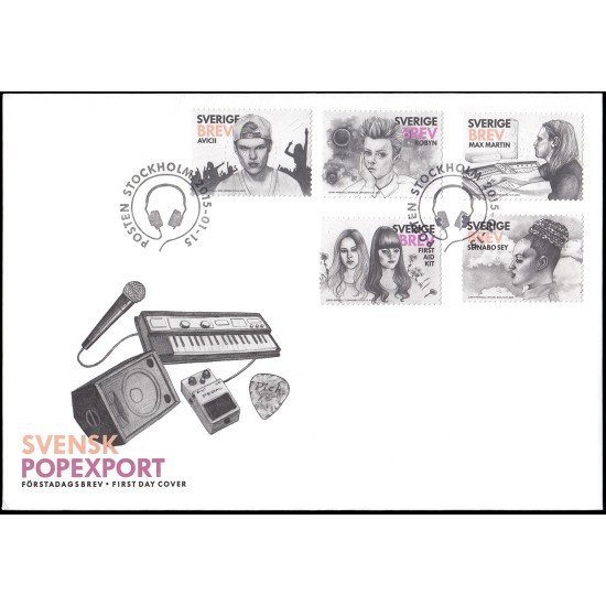 Suecia Sweden SPD FDC 3008/12 2015 Personalidades de la música pop sueca Sobre primer día Suecia Sweden SPD FDC 3008/12 2015 Personalidades de la música pop sueca Sobre primer día