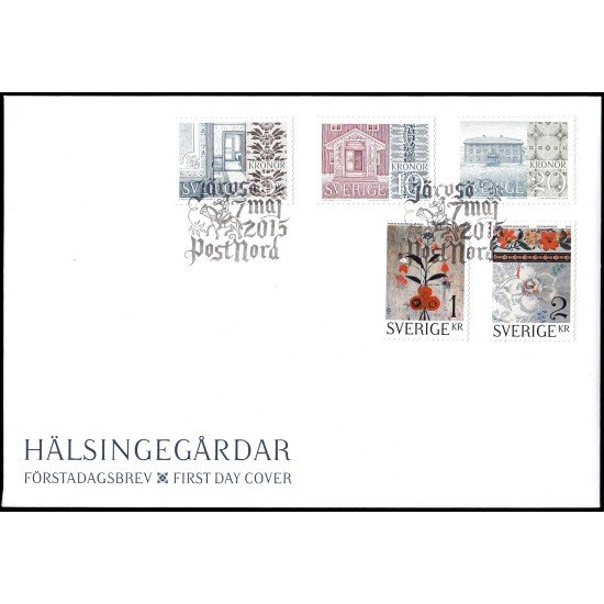 Suecia Sweden SPD FDC 3034/38 2015 Casas de campo decoradas Halsingland Sobre primer día Suecia Sweden SPD FDC 3034/38 2015 Casas de campo decoradas Halsingland Sobre primer día
