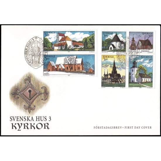 Suecia Sweden SPD FDC 1958/63 1997 Casas suecas Iglesias Sobre primer día Suecia Sweden SPD FDC 1958/63 1997 Casas suecas Iglesias Sobre primer día