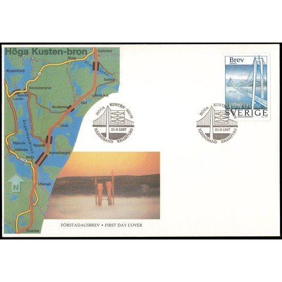 Suecia Sweden SPD FDC 1998 1997 Inauguración del puente Hoga Kusten Sobre primer día Suecia Sweden SPD FDC 1998 1997 Inauguración del puente Hoga Kusten Sobre primer día