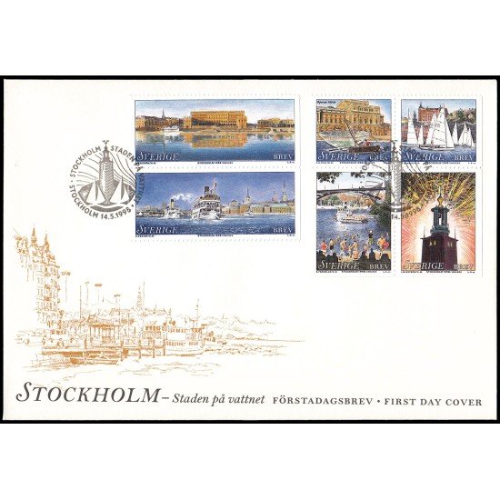 Suecia Sweden SPD FDC 2032/37 1998 Estocolmo ciudad bajo el agua Sobre primer día Suecia Sweden SPD FDC 2032/37 1998 Estocolmo ciudad bajo el agua Sobre primer día