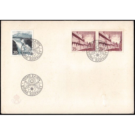 Suecia Sweden SPD FDC 827/28 1974 Cascada en el Parque Nacional Stora Sjöfallet y Casa de Carlos XII en Ystad Sobre primer día Suecia Sweden SPD FDC 827/28 1974 Cascada en el Parque Nacional Stora Sjöfallet y Casa de Carlos XII en Ystad Sobre primer día