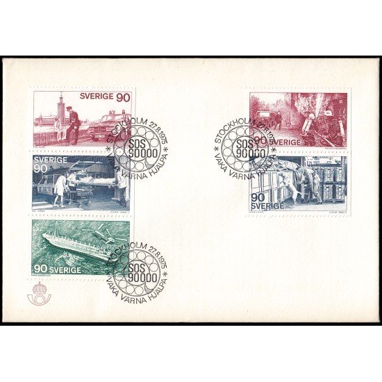 Suecia Sweden SPD FDC 895/99 1975 Vigilar, guardar, ayudar Sobre primer día Suecia Sweden SPD FDC 895/99 1975 Vigilar, guardar, ayudar Sobre primer día