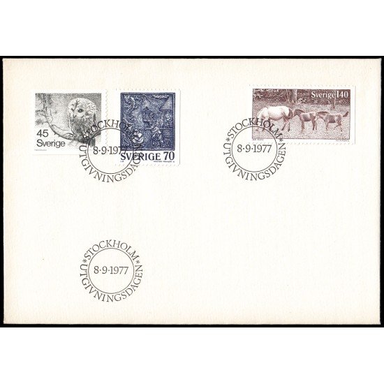 Suecia Sweden SPD FDC 972/74 1977 Fauna Sobre primer día Suecia Sweden SPD FDC 972/74 1977 Fauna Sobre primer día