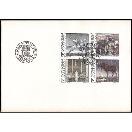 Suecia Sweden SPD FDC 1160/63 1982 Centenario del nacimiento de John Bauer ilustrador Sobre primer día Suecia Sweden SPD FDC 1160/63 1982 Centenario del nacimiento de John Bauer ilustrador Sobre primer día