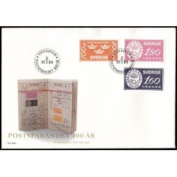 Suecia Sweden SPD FDC 1249/51 1984 Centenario de la caja de ahorros postal sueca Sobre primer día Suecia Sweden SPD FDC 1249/51 1984 Centenario de la caja de ahorros postal sueca Sobre primer día