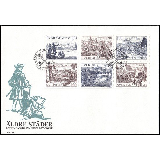 Suecia Sweden SPD FDC 1274/79 1984 Ciudades antiguas de Suecia Sobre primer día Suecia Sweden SPD FDC 1274/79 1984 Ciudades antiguas de Suecia Sobre primer día