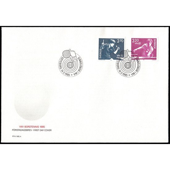 Suecia Sweden SPD FDC 1308/09 1985 Campeonatos del mundo de tenis mesa Sobre primer día Suecia Sweden SPD FDC 1308/09 1985 Campeonatos del mundo de tenis mesa Sobre primer día
