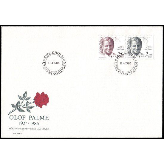 Suecia Sweden SPD FDC 1366a 1986 Homenaje a Olof Palme Sobre primer día Suecia Sweden SPD FDC 1366a 1986 Homenaje a Olof Palme Sobre primer día