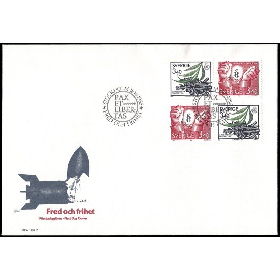 Suecia Sweden SPD FDC 1389a/90a 1986 Por la paz y la libertad Sobre primer día Suecia Sweden SPD FDC 1389a/90a 1986 Por la paz y la libertad Sobre primer día