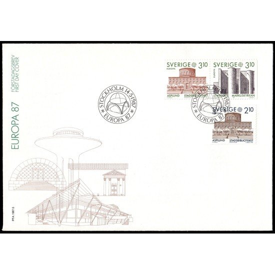 Suecia Sweden SPD FDC 1410/11a 1987 Europa Arquitectura moderna Sobre primer día Suecia Sweden SPD FDC 1410/11a 1987 Europa Arquitectura moderna Sobre primer día