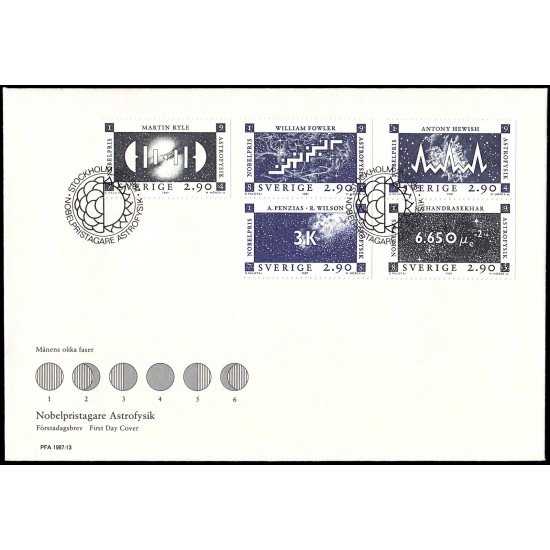 Suecia Sweden SPD FDC 1439/43 1987 Galardonados con el premio Nobel en astrofísica Sobre primer día