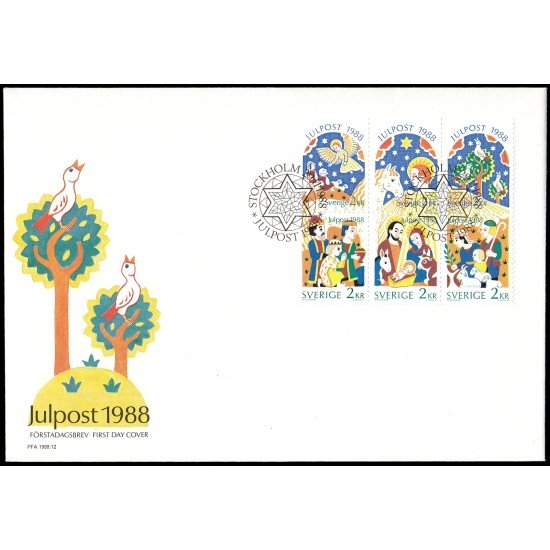 Suecia Sweden SPD FDC 1496/01 1988 Navidad El evangelio según San Lucas Sobre primer día Suecia Sweden SPD FDC 1496/01 1988 Navidad El evangelio según San Lucas Sobre primer día