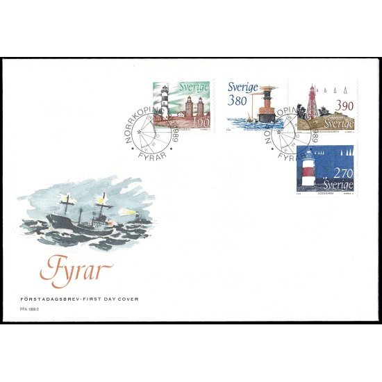 Suecia Sweden SPD FDC 1508/11 1989 Faros Sobre primer día Suecia Sweden SPD FDC 1508/11 1989 Faros Sobre primer día