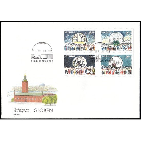 Suecia Sweden SPD FDC 1512/15 1989 Le Globe nuevo palacio deportivo de Estocolmo Sobre primer día Suecia Sweden SPD FDC 1512/15 1989 Le Globe nuevo palacio deportivo de Estocolmo Sobre primer día