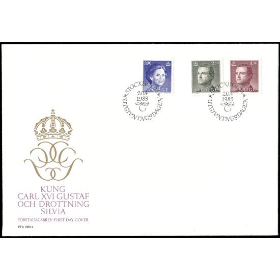 Suecia Sweden SPD FDC 1518/20 1989 Rey Carlos Gustavo XVI y Reina Silvia Sobre primer día Suecia Sweden SPD FDC 1518/20 1989 Rey Carlos Gustavo XVI y Reina Silvia Sobre primer día