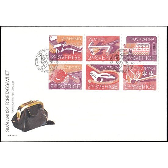 Suecia Sweden SPD FDC 1541/46 1989 Industrias de Smaland Sobre primer día Suecia Sweden SPD FDC 1541/46 1989 Industrias de Smaland Sobre primer día