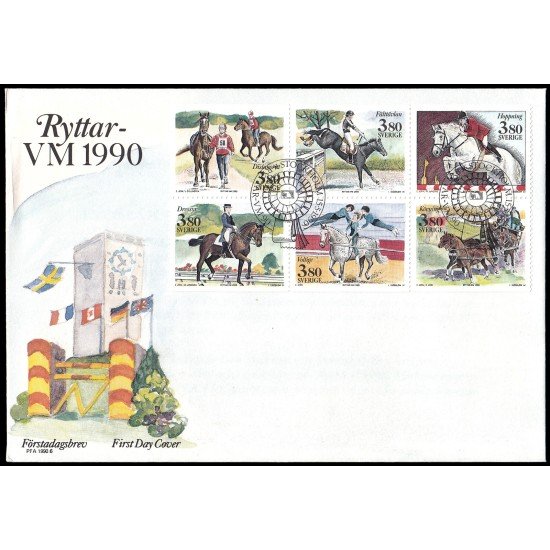 Suecia Sweden SPD FDC 1583/88 1990 Juegos ecuestres mundiales en Estocolmo Sobre primer día