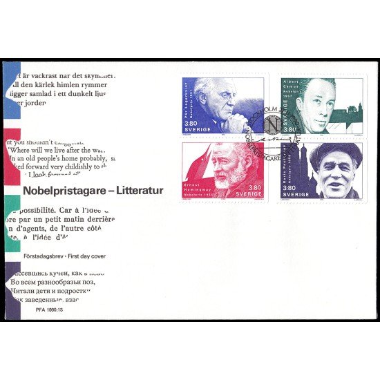 Suecia Sweden SPD FDC 1621/24 1990 Galardonados premio Nobel de literatura Sobre primer día