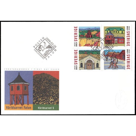 Suecia Sweden SPD FDC 2376/79 2004 Patrimonio mundial Villa minera de Falun Sobre primer día Suecia Sweden SPD FDC 2376/79 2004 Patrimonio mundial Villa minera de Falun Sobre primer día