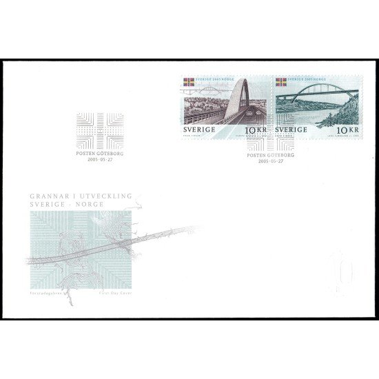 Suecia Sweden SPD FDC 2465/66 2005 Inauguración del puente Svinesund Emisión conjunta con Noruega Sobre primer día Suecia Sweden SPD FDC 2465/66 2005 Inauguración del puente Svinesund Emisión conjunta con Noruega Sobre primer día