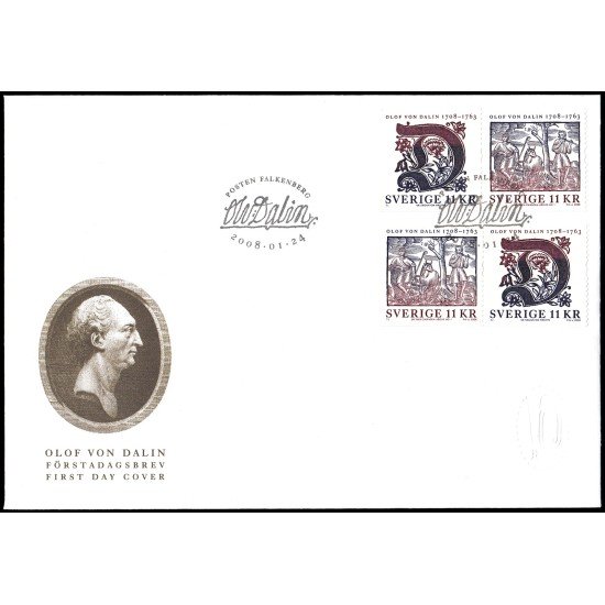 Suecia Sweden SPD FDC 2609/10 2008 Personalidades Olof von Dalin escritor y historiador Sobre primer día Suecia Sweden SPD FDC 2609/10 2008 Personalidades Olof von Dalin escritor y historiador Sobre primer día