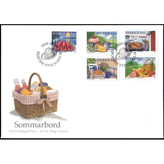 Suecia Sweden SPD FDC 2627/31 2008 Plato de langostas Gastronomía estival Sobre primer día Suecia Sweden SPD FDC 2627/31 2008 Plato de langostas Gastronomía estival Sobre primer día