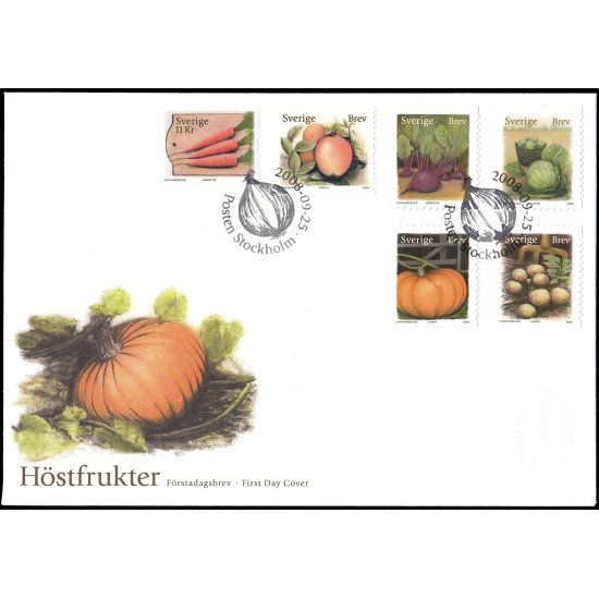 Suecia Sweden SPD FDC 2634/39 2008 Flora Legumbres y frutas de agricultura orgánica Sobre primer día Suecia Sweden SPD FDC 2634/39 2008 Flora Legumbres y frutas de agricultura orgánica Sobre primer día