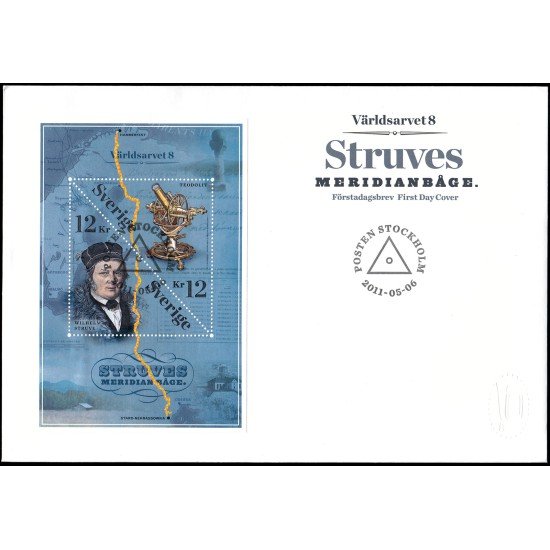 Suecia Sweden SPD FDC HB56 2011 Arco geodésico de Wilhelm con Struve Sobre primer día