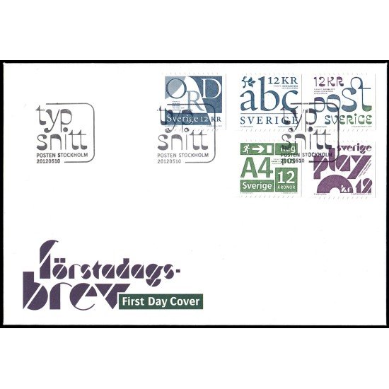 Suecia Sweden SPD FDC 2872/76 2012 Tipografías Sobre primer día Suecia Sweden SPD FDC 2872/76 2012 Tipografías Sobre primer día
