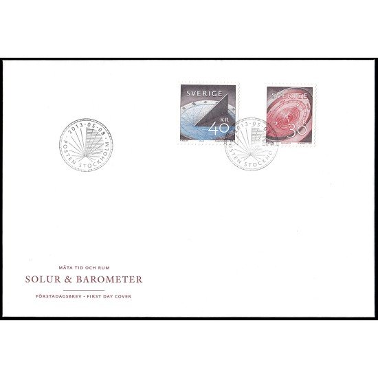 Suecia Sweden SPD FDC 2921/22 2013 Medida del tiempo y el espacio Barómetro Reloj solar Sobre primer día Suecia Sweden SPD FDC 2921/22 2013 Medida del tiempo y el espacio Barómetro Reloj solar Sobre primer día